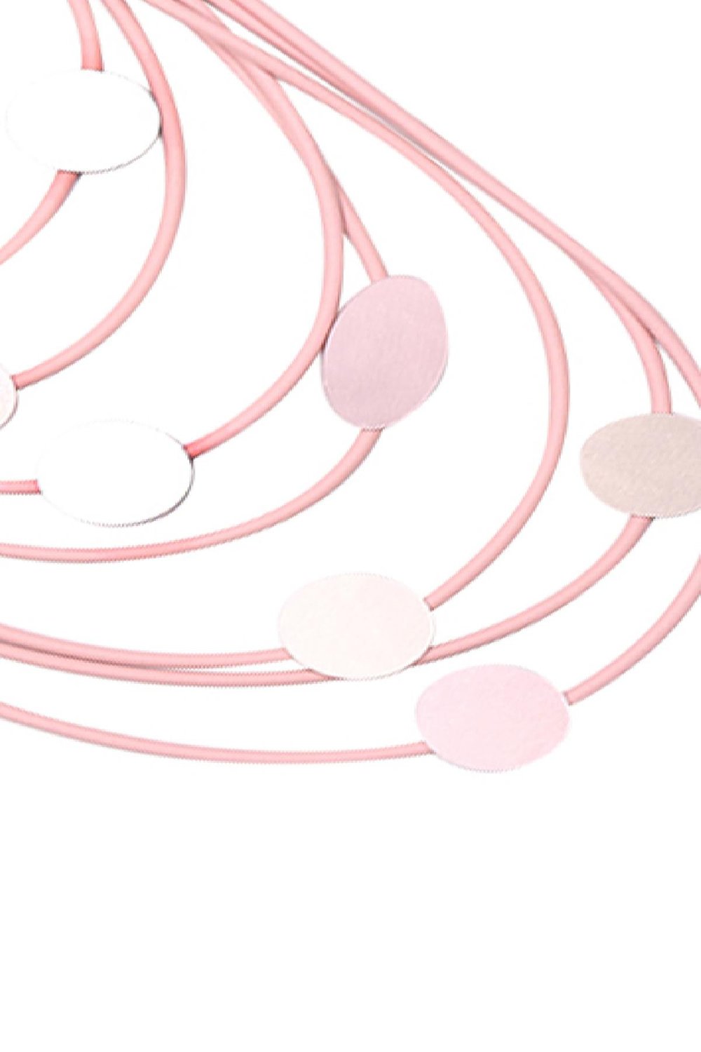 Necklace Artistic Oval and Circles Pink Aluminum h5Picture2